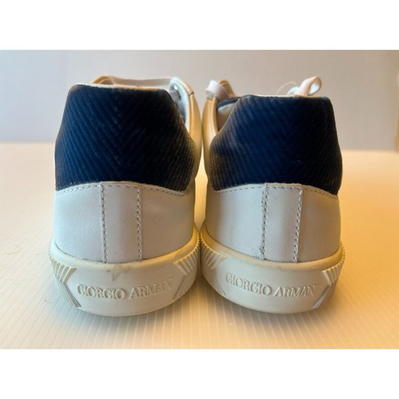 Giorgio Armani White Leather Sneakers Blue Signature, Size 7 (US) 37 (EU), NWOB! - Picture 6 of 10